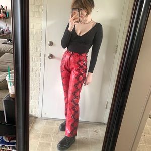 Vintage 90s y2k red snake print bootcut pants